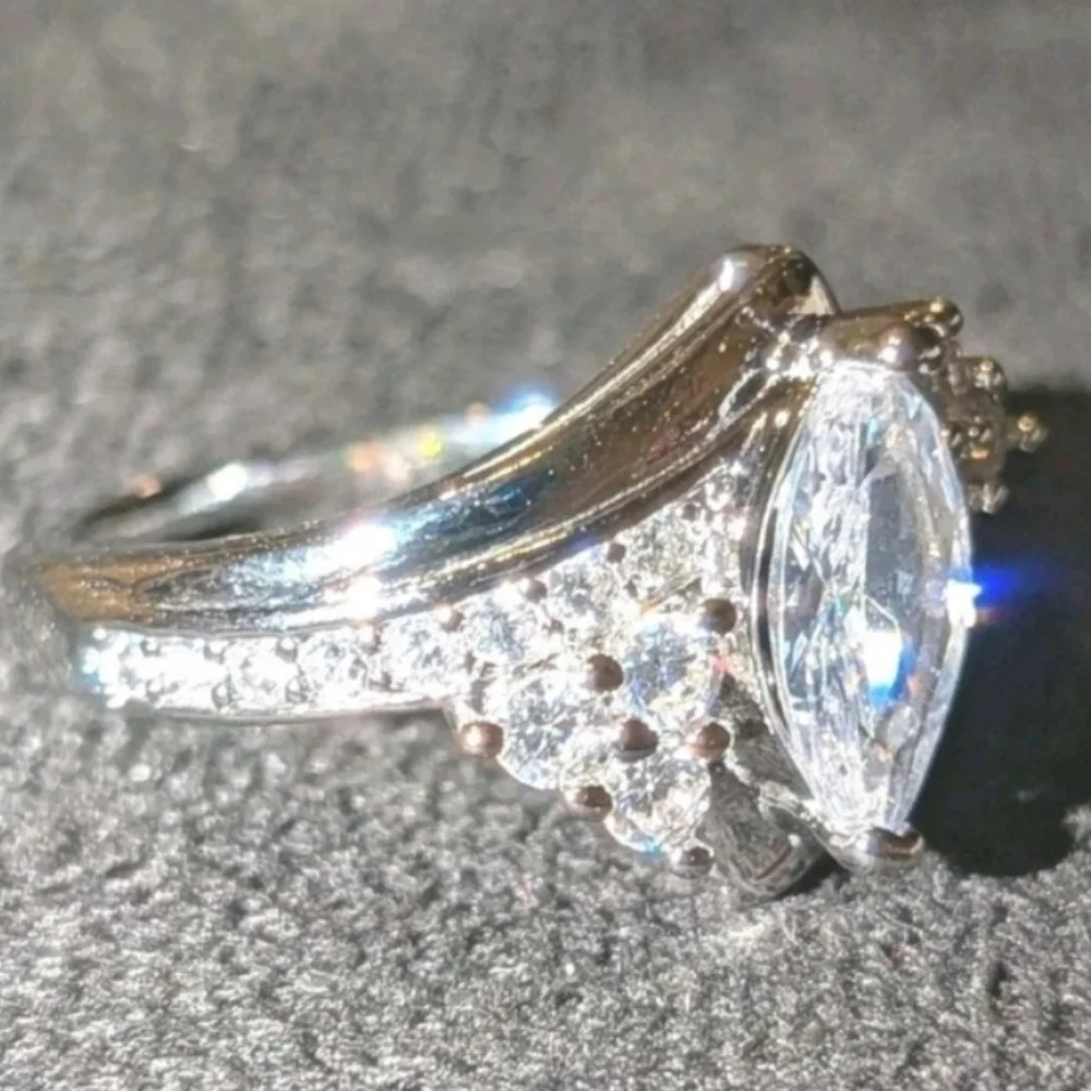 3ct Marquise Cut Lab Created Diamond 14k White Gold Plated Ring
